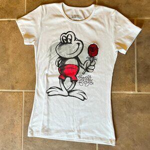 Senor Frog's Kids White Red Embroidered Rose, Vallarta, Mexico Tee T-Shirt Large